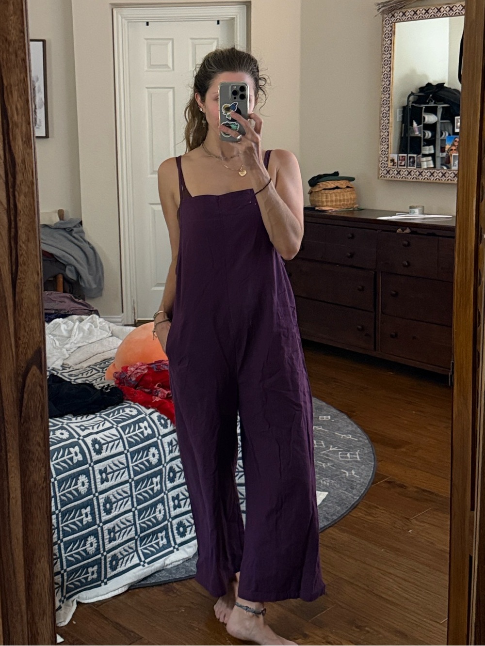 100% Cotton Sleeveless Purple Pinafore Jumpsuit